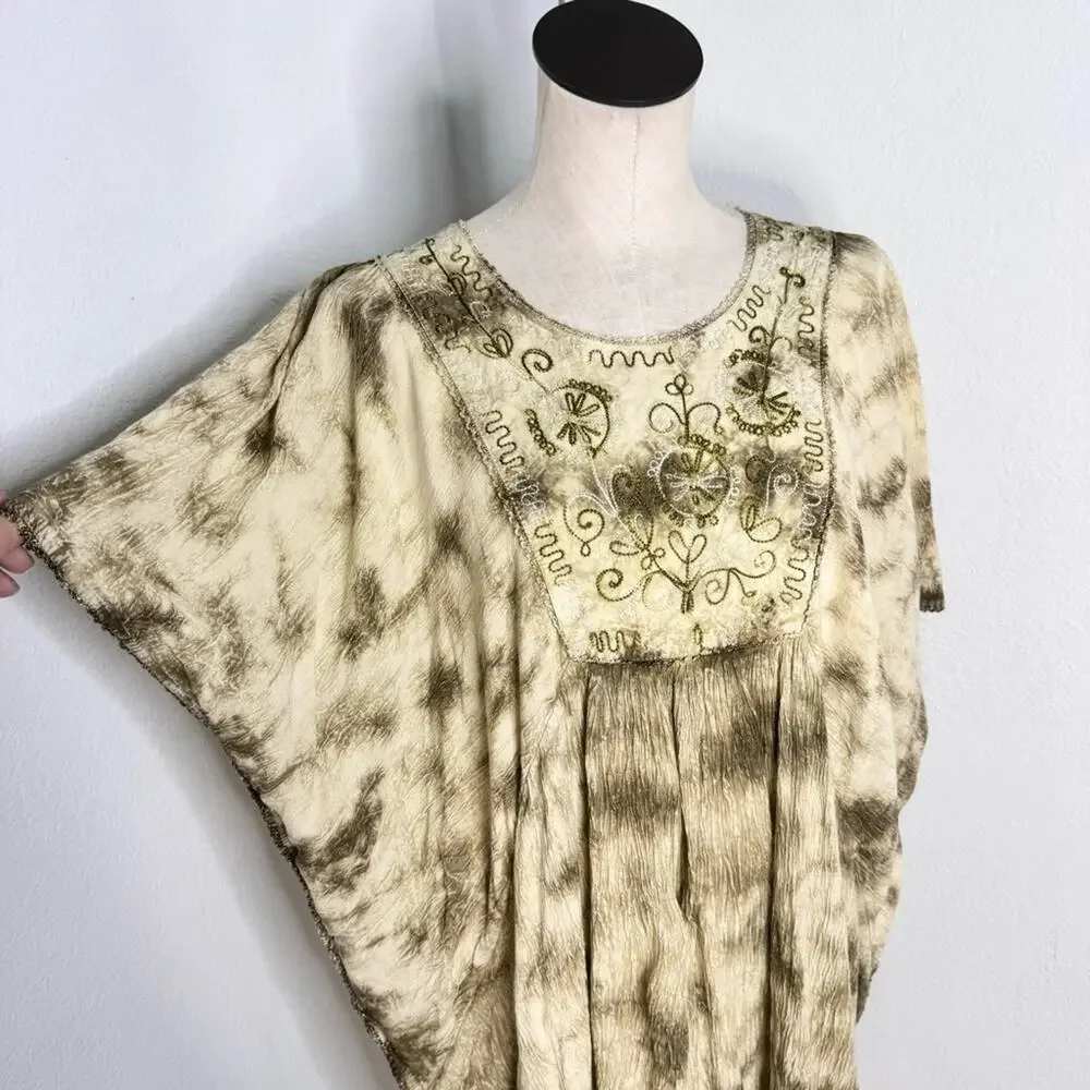 Boho Tie-Dye Embroidered Kaftan Green Fairy  Jain’s Made in India Free Size